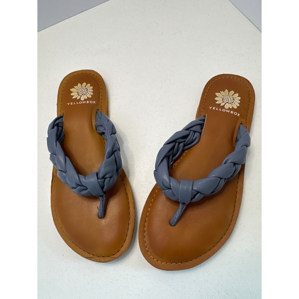 Yellow Box Womens Braided Thong Flip Flop Sandals Blue Tan Flat Summer Shoes 8.5